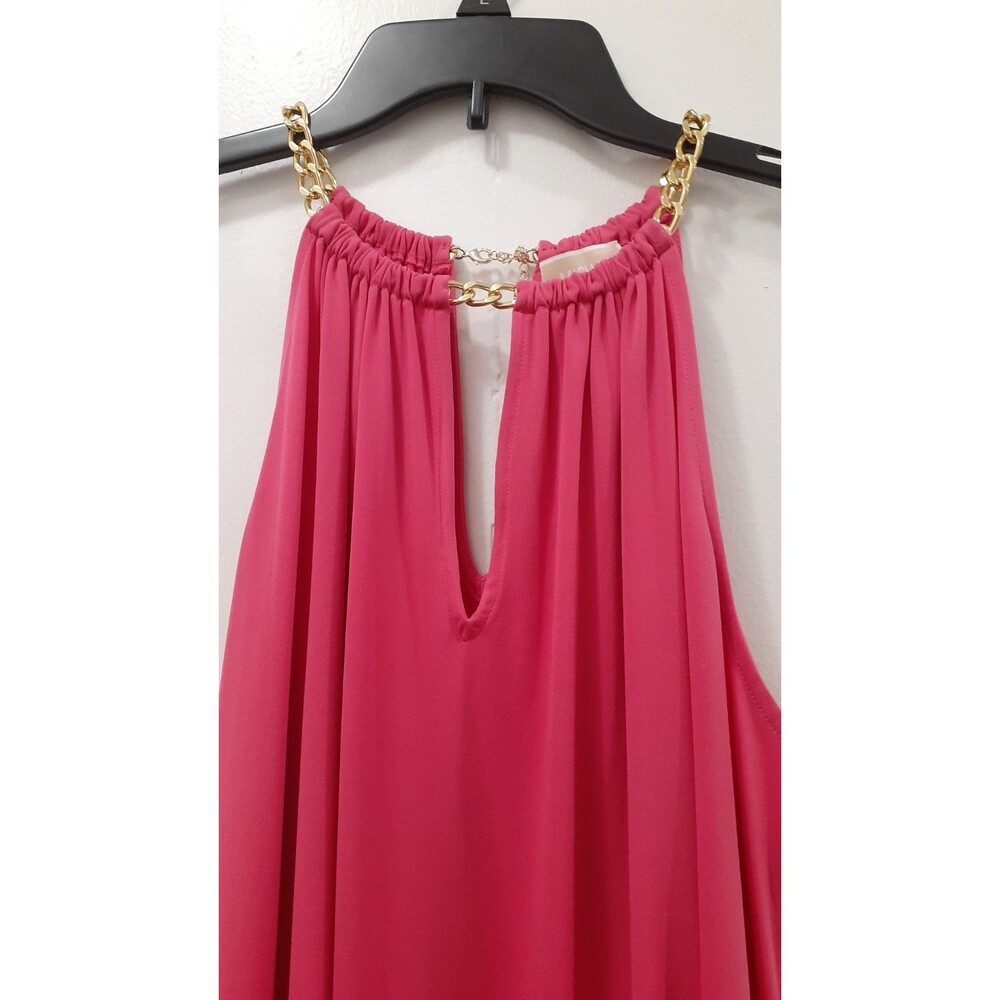 Michael Kors Hot Pink Dress SZ Lrg Halter with Gold Chain Neckline Chic Elegant - Picture 3 of 11